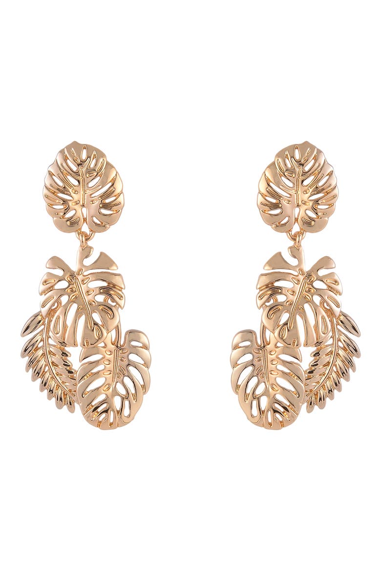 Monstera Leaf Drop Earrings, Alternate, color, GOLD