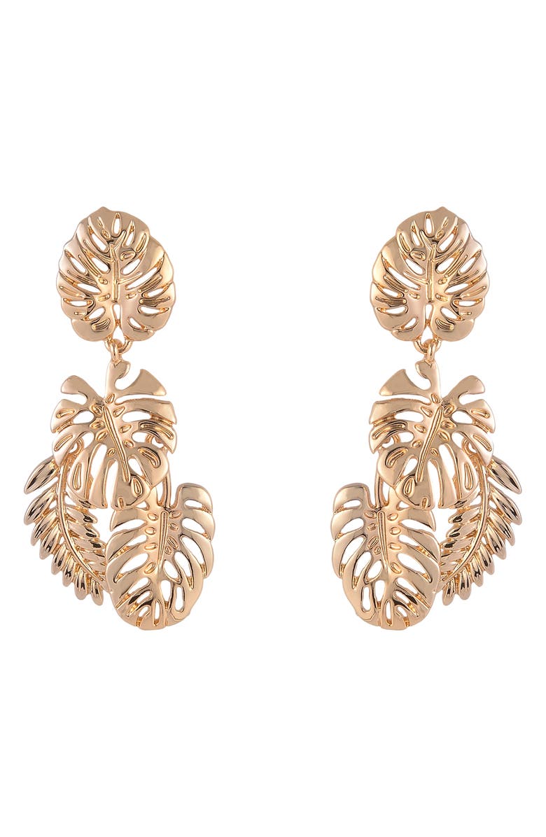 Rachel Roy Monstera Leaf Drop Earrings, Alternate, color, Gold