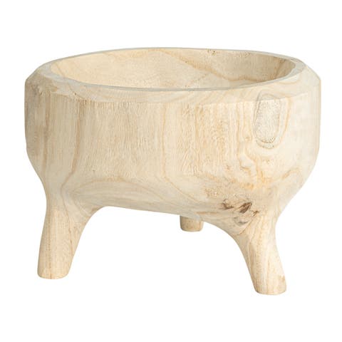 Rustic Paulownia Footed Wood Bowl , Natural