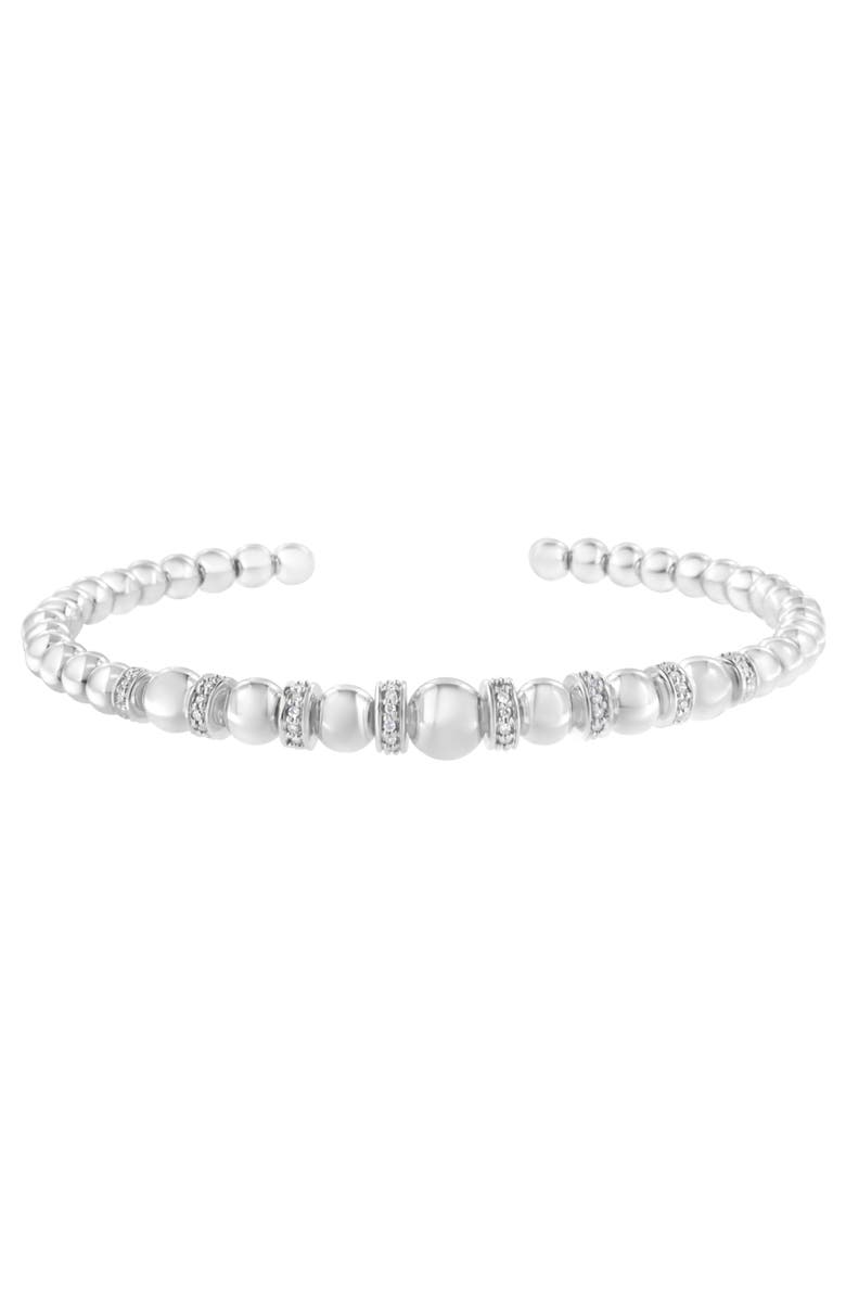 Haus of Brilliance Silver 1/4 Cttw Diamond Rondelle Graduated Ball Bead Cuff Bangle Bracelet, Alternate, color, White
