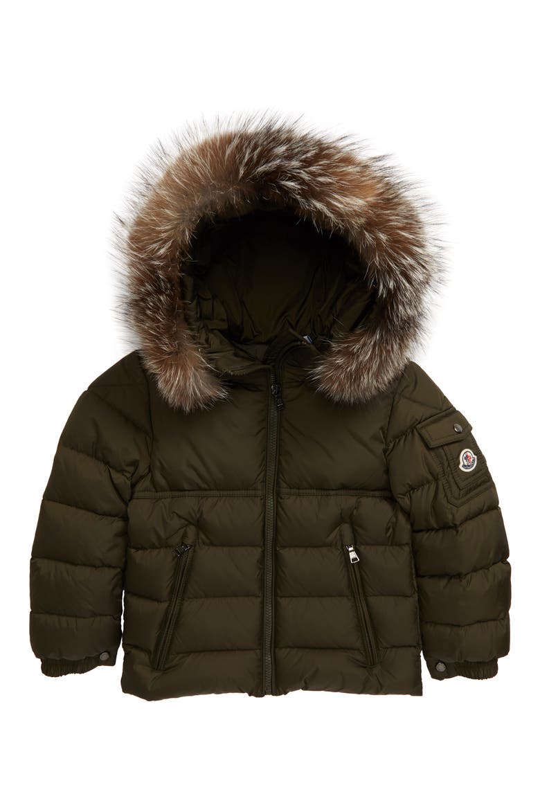 Byron Water Resistant Down Hooded Puffer Jacket with Genuine Fox Fur Trim, Main, color, DARK GREEN