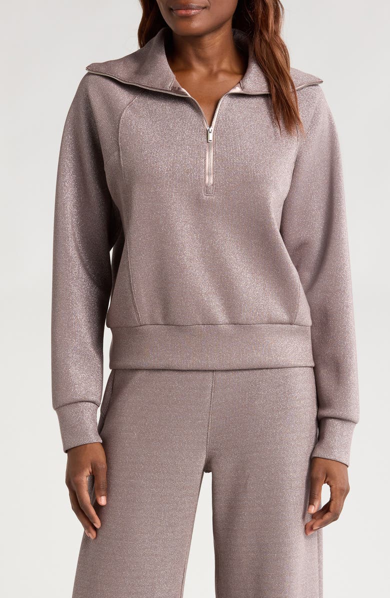 SPANX<sup>®</sup> AirEssentials Shine Half Zip Sweatshirt, Main, color, Smoke Silver