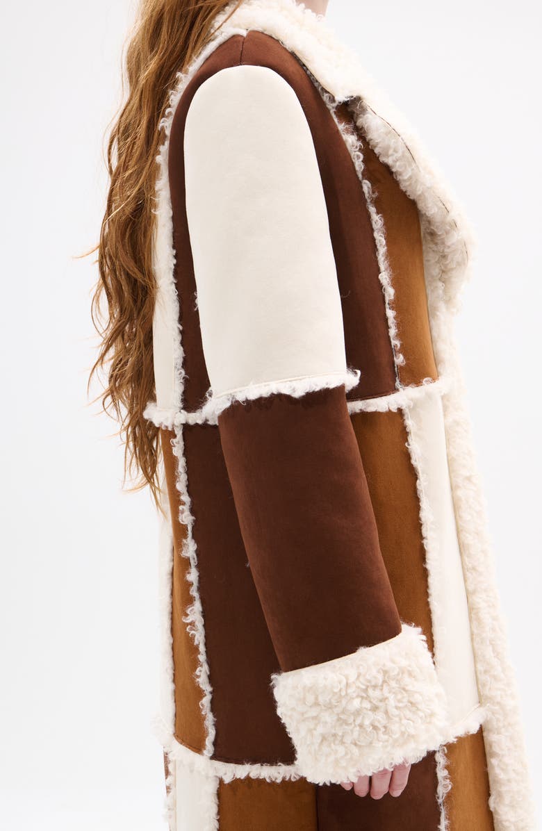 AZALEA WANG Telluride Longline Patchwork Coat with Faux Fur Collar, Alternate, color, Brown Multi