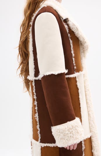 Telluride Longline Patchwork Coat with Faux Fur Collar