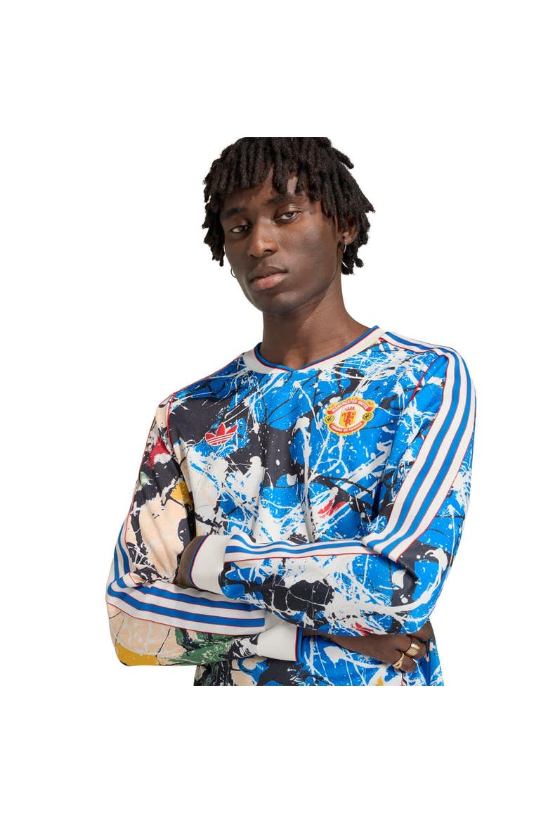 Men's adidas Blue Manchester United X Stone Roses Long Sleeve Replica Jersey, Alternate, color, Blue
