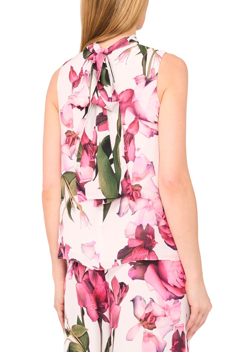 Floral Print Sleeveless Satin Shirt, Alternate, color, ULTRA WHITE