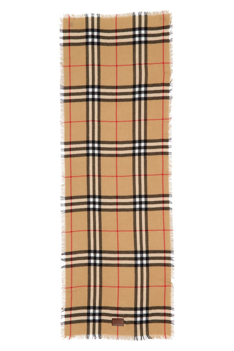 Check Cashmere Scarf, Alternate, color, ARCHIVE BEIGE