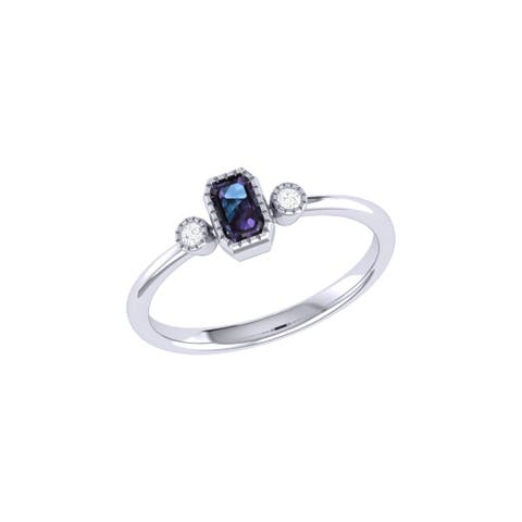 Emerald Cut Alexandrite & Diamond Birthstone Ring in 14K Gold