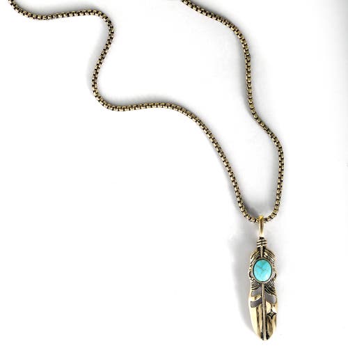 Jessica Simpson Feather Necklace With Turquoise Stone In Gold