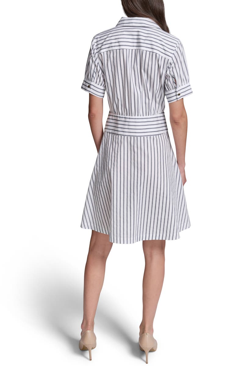 KARL LAGERFELD PARIS Floral Embroidery Detail Stripe Cotton Shirtdress, Alternate, color, Soft White/ Midnight Navy