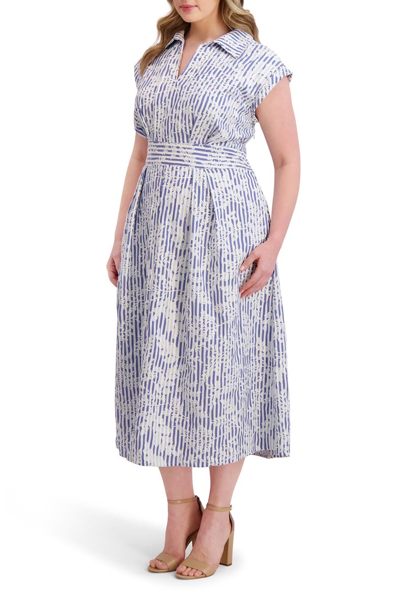 Embroidered Woven Midi Dress, Alternate, color, DENIM/ WHITE