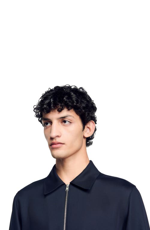 Sandro Chemise Zip Front Shirt Jacket In Midnight Blue