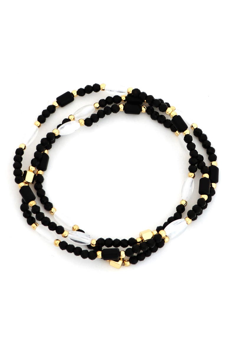 Panacea Pack of 3 Beaded Stretch Bracelets, Main, color, Black