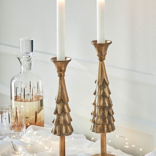 Tag Cast Aluminum Taper Candle Holder Antique Brass Gold Small In Gold