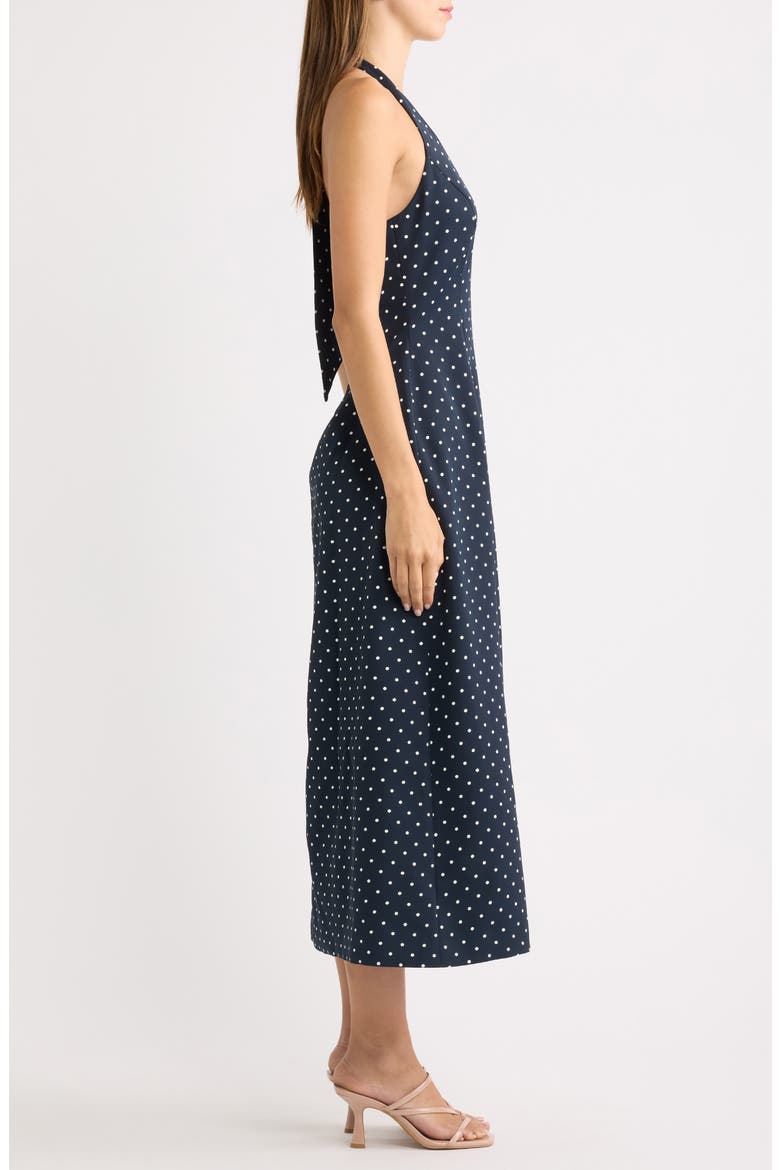 Polka Dot Fit & Flare Halter Neck Midi Dress, Alternate, color, NAVY POLKA DOT