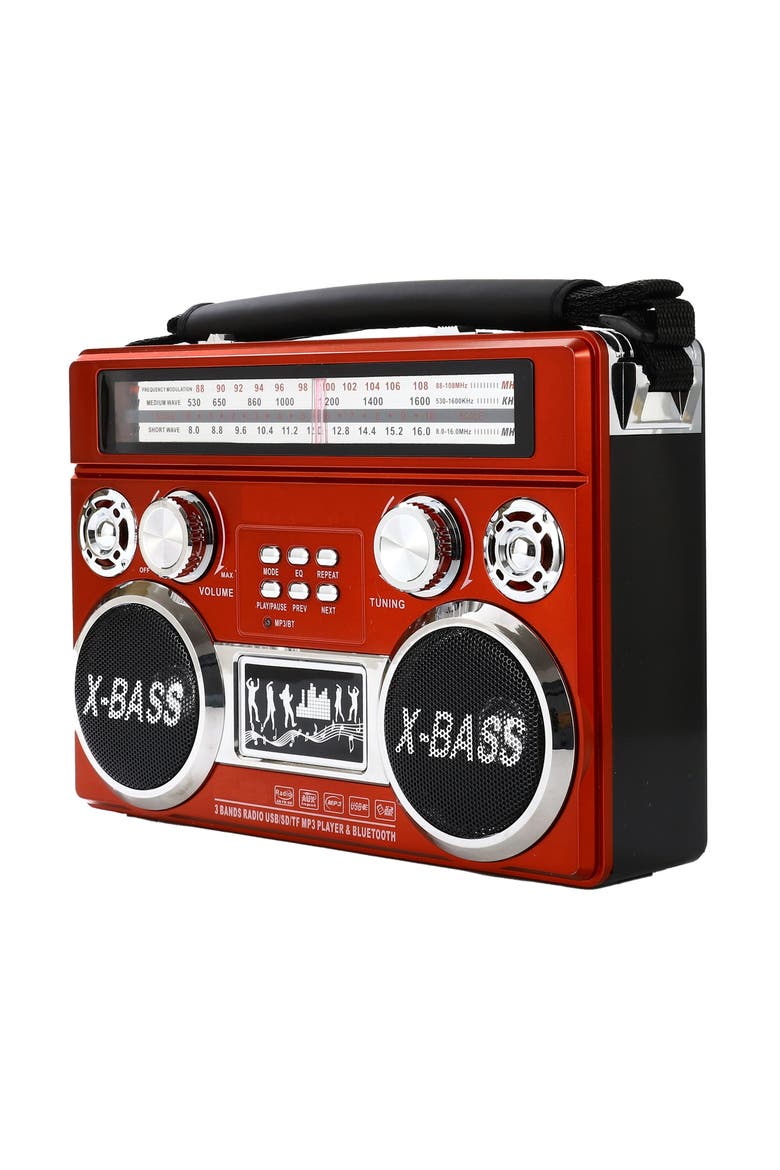 Retro 3 Band Radio With Bluetooth and Flashlight, Alternate, color, Red