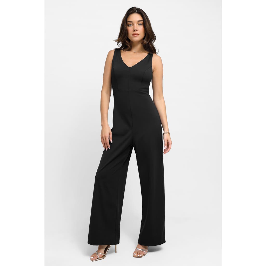 Popilush Shapewear Slimming Wide-leg Jumpsuit In Midnight Black