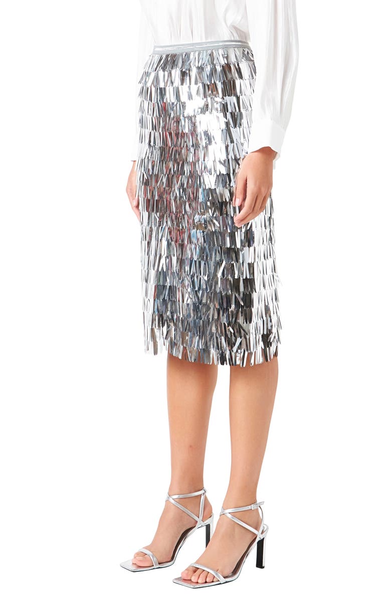 Endless Rose Tiered Fringe Metallic Pencil Skirt, Alternate, color,