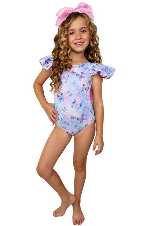 YELLOW ONE-PIECE BATHING SUIT WITH A BUTTERFLY ILLUSTRATION, BABY YELLOW ONE-PIECE BATHING SUIT WITH A BUTTERFLY ILLUSTRATION, BABY