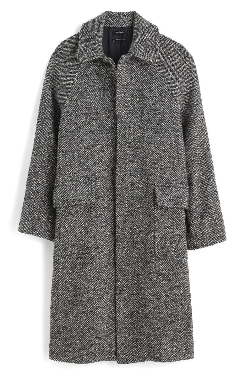 Madewell Balmacaan Tweed Overcoat, Alternate, color, Black Multi