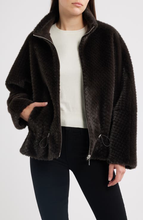 Reversible Peplum Faux Fur Jacket