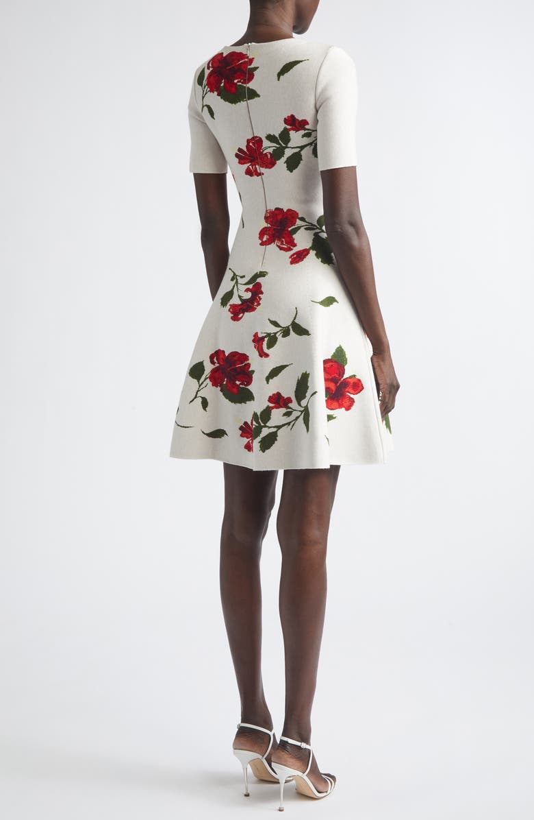 Oscar de la Renta Hibiscus Jacquard Sweater Dress, Alternate, color, Red/ Ecru