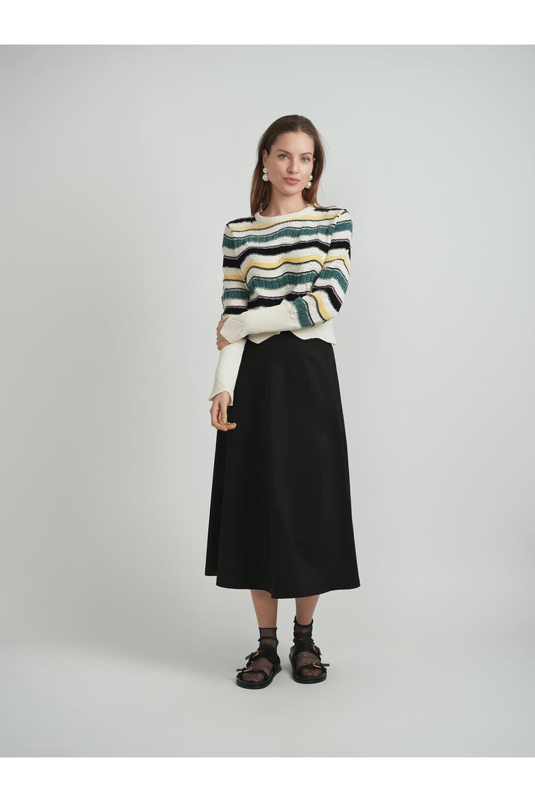 Crochet Striped Scalloped Hem Knit Top, Alternate, color, Cream Combo