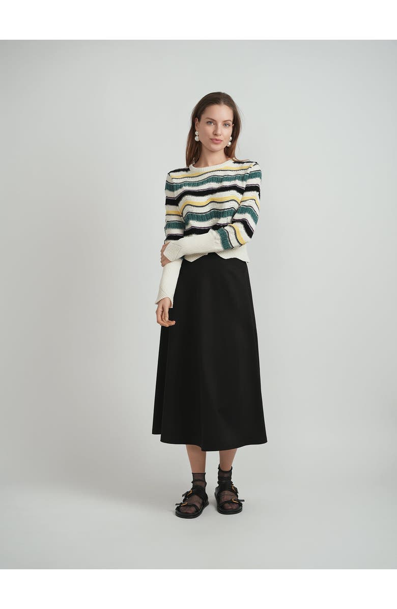 Dot Crochet Striped Scalloped Hem Knit Top, Alternate, color, Black Combo