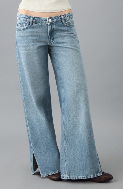 Side Slit High Waist Wide Leg Jeans