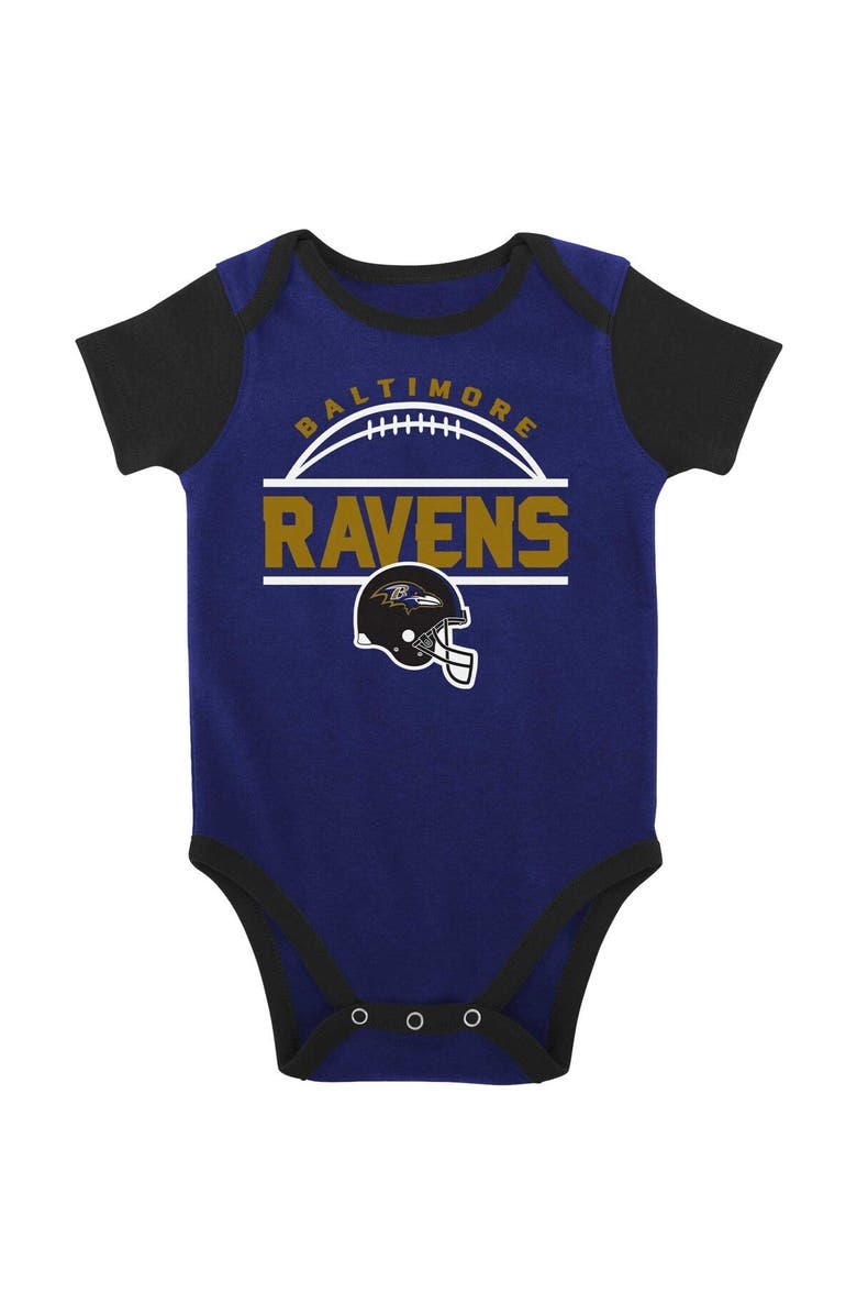 Outerstuff Newborn & Infant Purple/Black Baltimore Ravens Home Field Advantage Three-Piece Bodysuit, Bib & Booties Set, Alternate, color, 