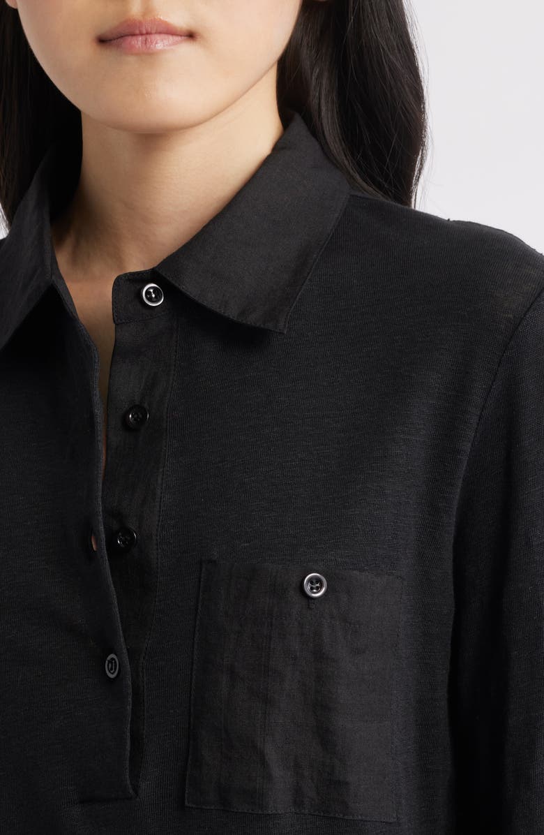 FRAME The Caddy Stretch Linen Polo, Alternate, color, Black