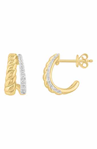 14k Gold Plated Diamond Twist Hoop Earrings
