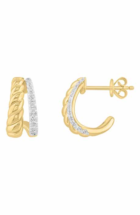 14k Gold Plated Diamond Twist Hoop Earrings