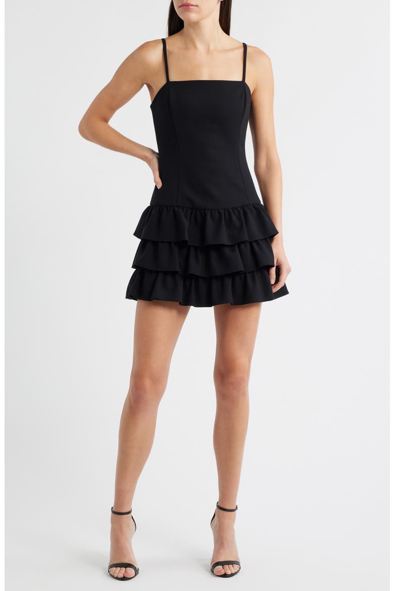 Whisper Tiered Ruffle Minidress, Main, color, BLACK