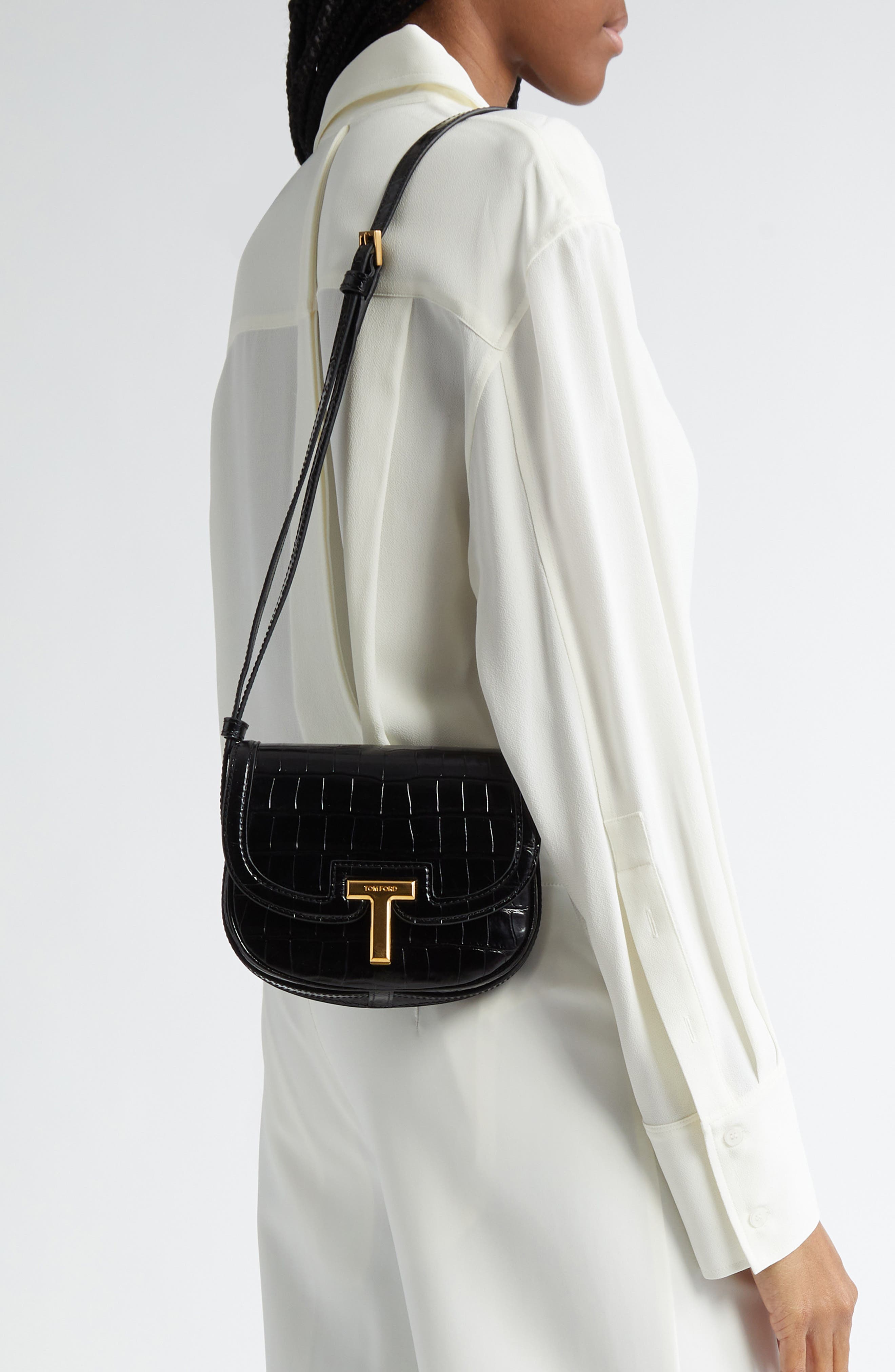 TOM FORD Mini Wallis Croc Embossed Leather Crossbody Bag, Alternate, color, 