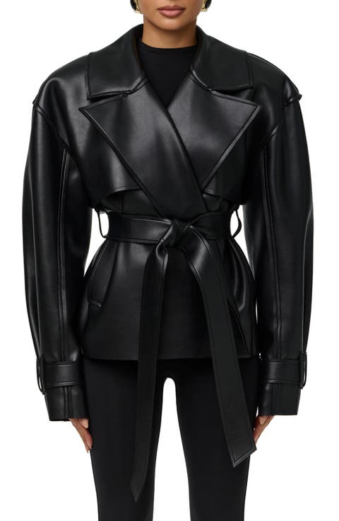 Faux Leather Crop Trench Coat