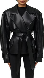 Naked Wardrobe Faux Leather Crop Trench Coat