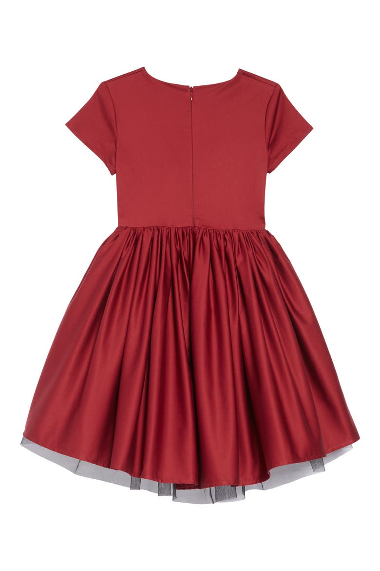 Evita High/Low Satin & Tulle Dress, Alternate, color, BURGUNDY