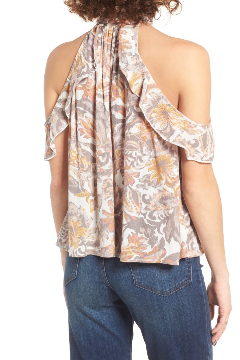 Smock Neck Cold Shoulder Blouse, Alternate, color, IVORY EGRET BLISS FLORAL