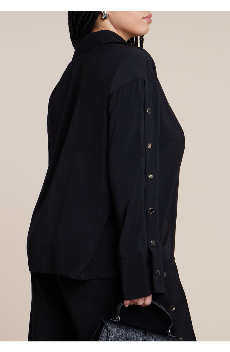 ELOQUII Button Sleeve Top, Alternate, color, Black Onyx