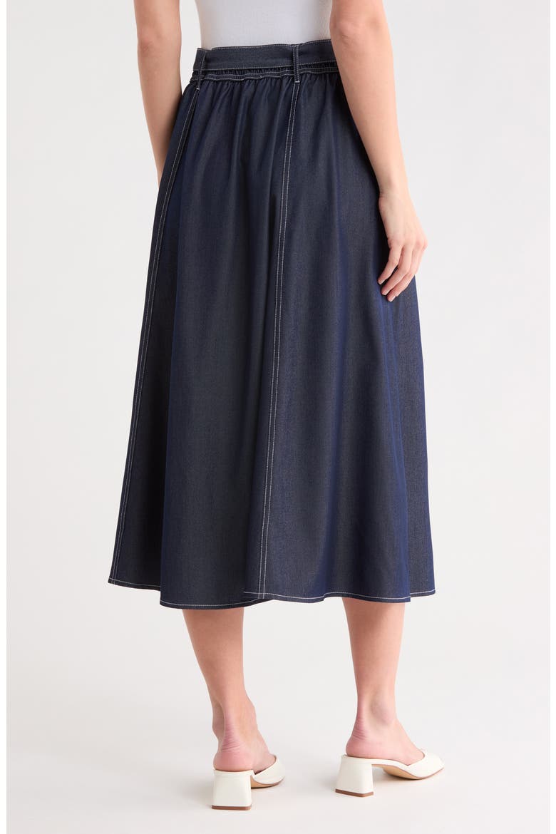 Topstitched Belted Chambray Skirt, Alternate, color, WASHED DENIM/ CREAM