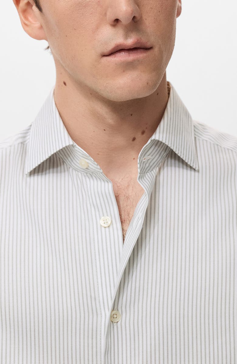 MANGO Slim Fit Stripe Cotton Button-Up Shirt, Alternate, color, Light Heather Grey