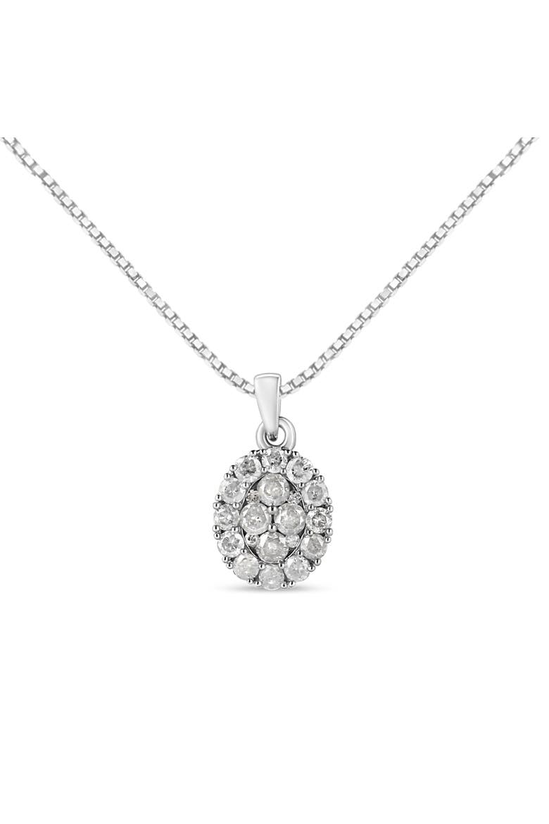 Silver 1 1/2 Cttw Diamond Oval Cluster Pendant Necklace, Alternate, color, White
