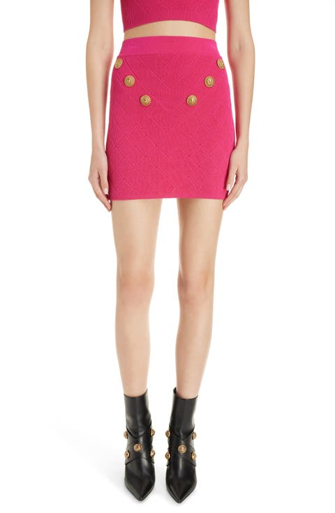 Six Button High Waist Knit Miniskirt