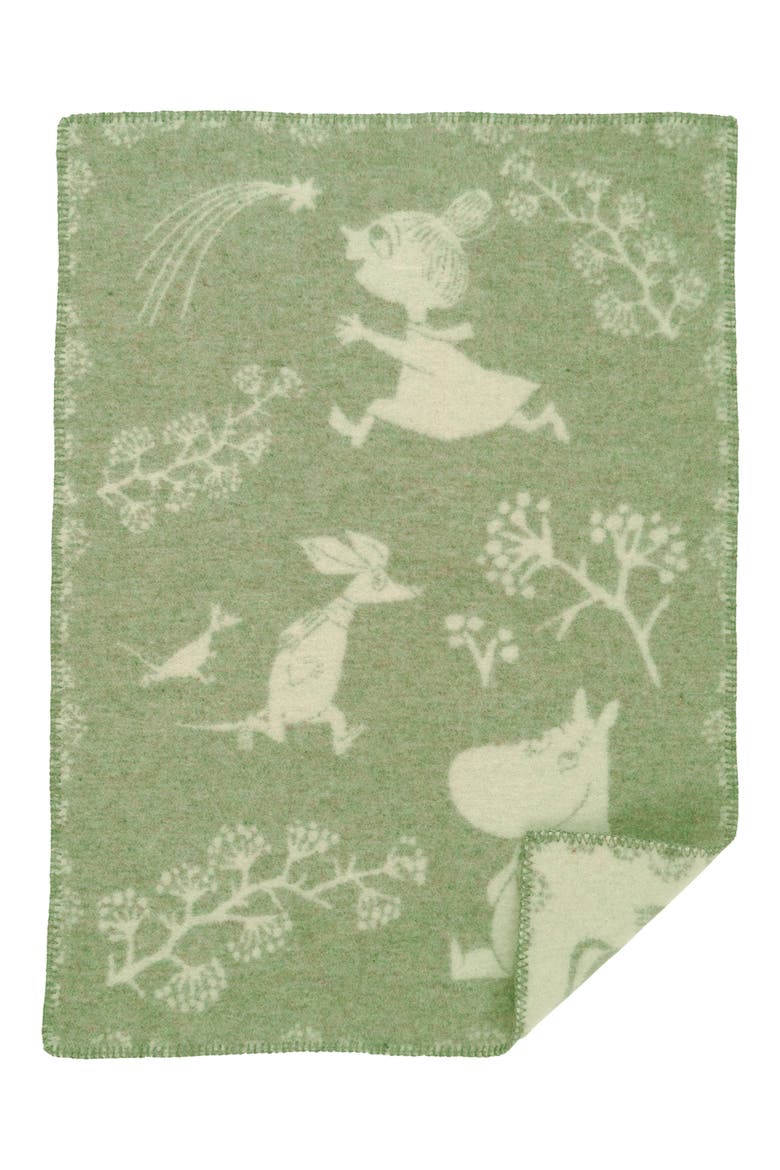Kids' Moomin Winterland Brushed Wool Blanket, Main, color, FROST GREEN