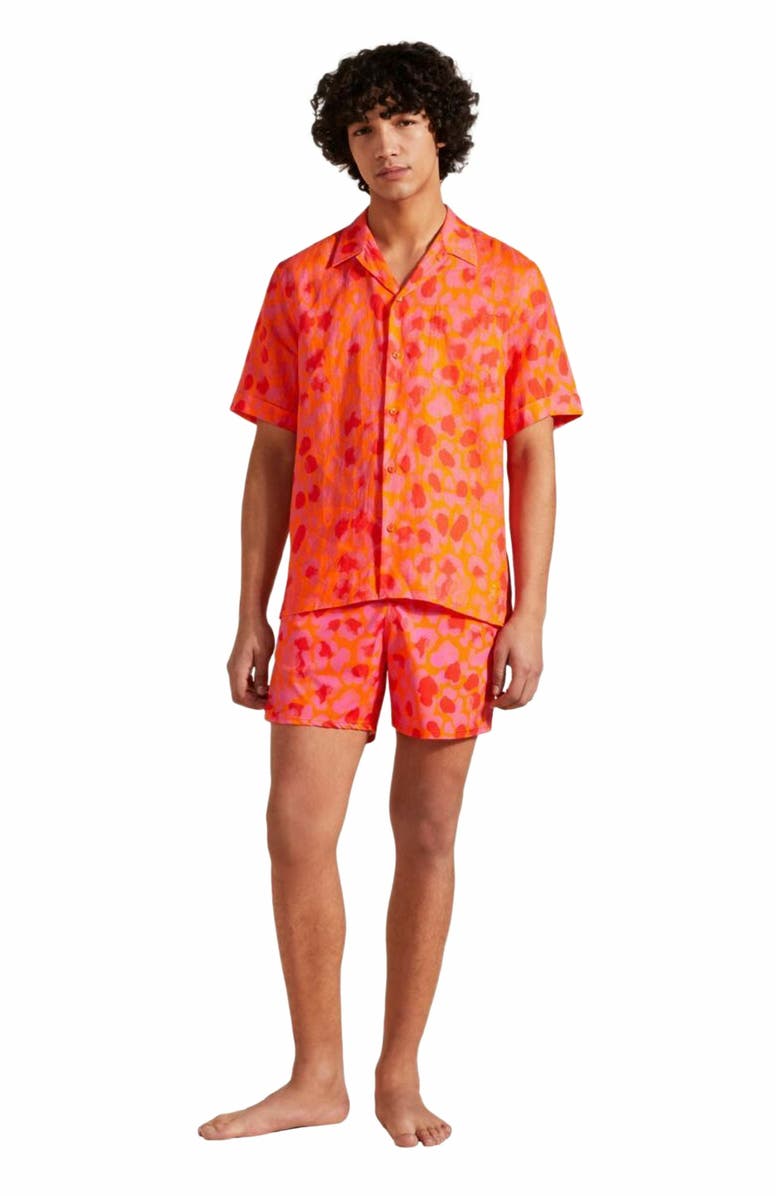 Vilebrequin Men's Bowling Linen New Leopard Shirt, Main, color,