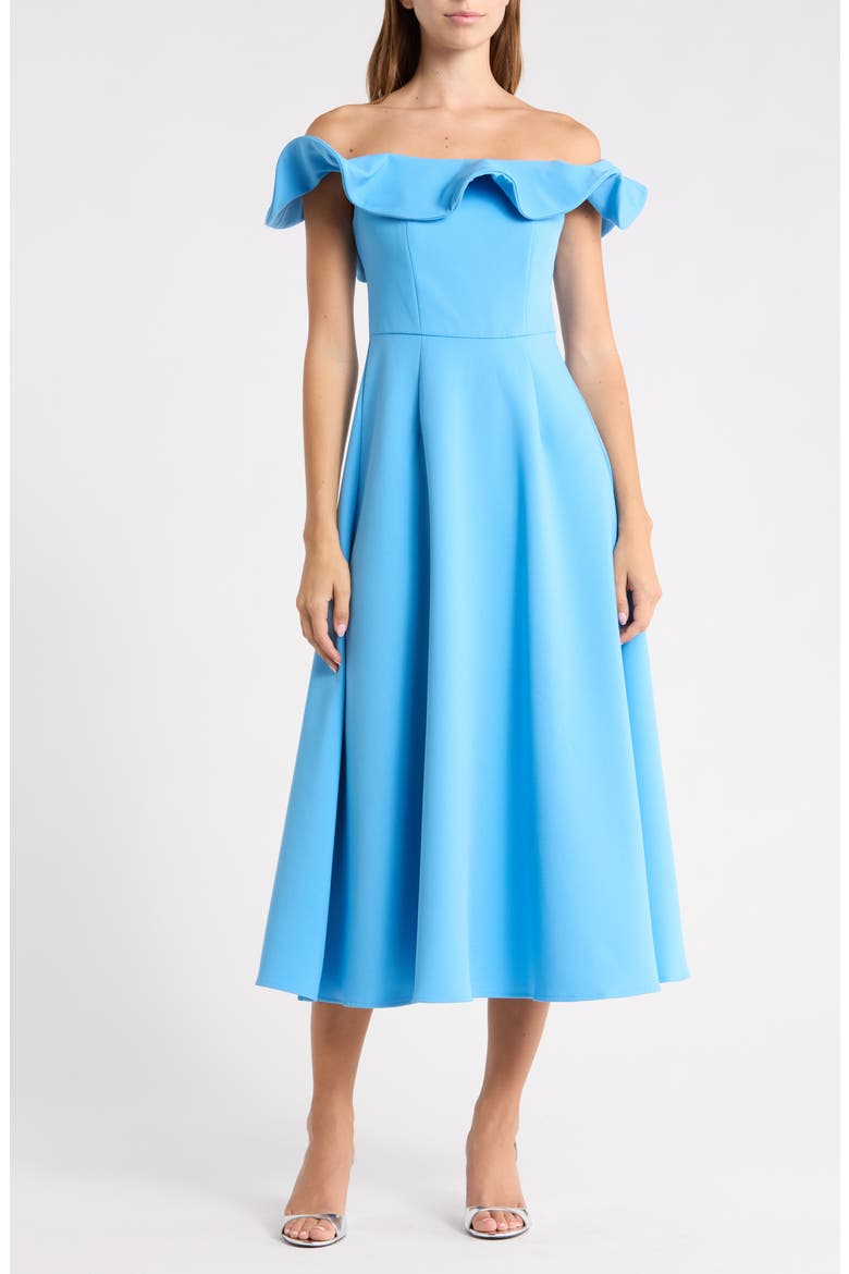 Dali Off the Shoulder Midi Dress, Main, color, BLUE
