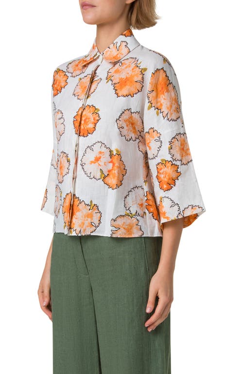 Akris Punto Carnation Print Linen Button-up Shirt In Orange-multi