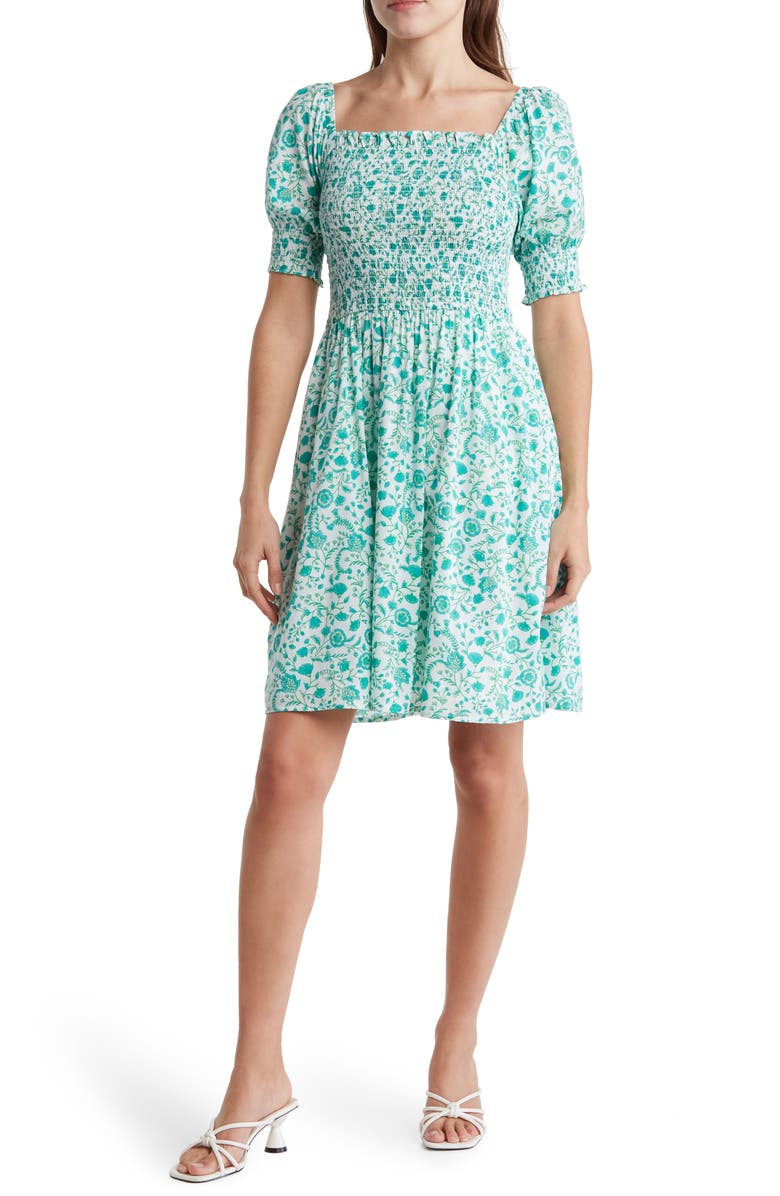 Draper James Floral Puff Sleeve Smocked Fit & Flare Dress | Nordstromrack