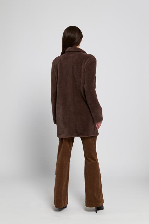 Elle Collection Fuzzy Knit Coat Teddy In Brown